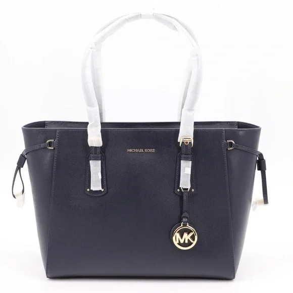 Michael Kors Voyager Leather Tote Shoulder Bag Admiral Blue Navy - Picture 3 of 16